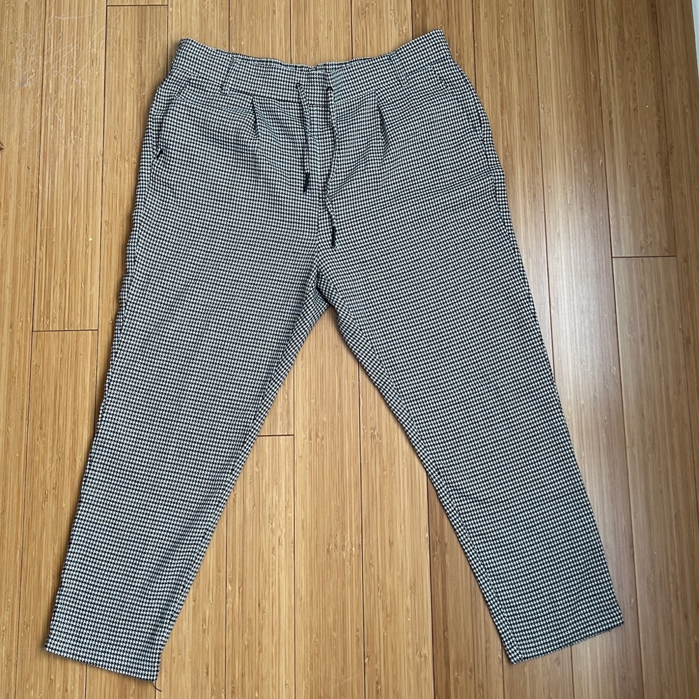 Only Houndstooth Drawstring Waist Trousers Pants - Dark Academia / Officewear